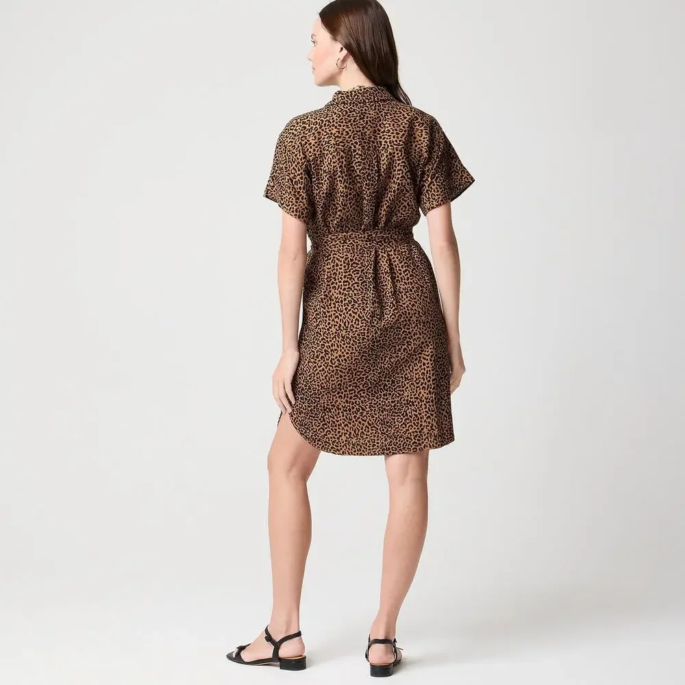 NWT J.Crew Factory Leopard Linen Blend Shirt Dress Belted Large - Picture 4 of 13